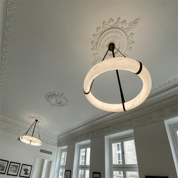 Oslo L1P Pendant Alabaster Chandelier, Halo Ring Chandelier With canopy Over Dining Table Chandelier Kevinstudiolives   