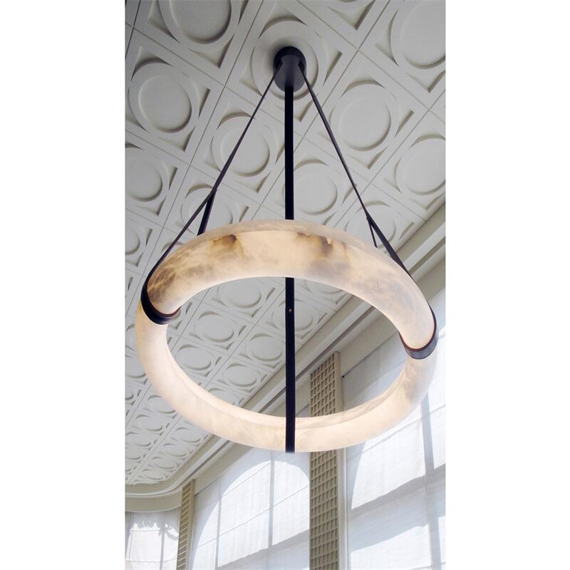 Oslo L1P Pendant Alabaster Chandelier, Halo Ring Chandelier With canopy Over Dining Table Chandelier Kevinstudiolives   