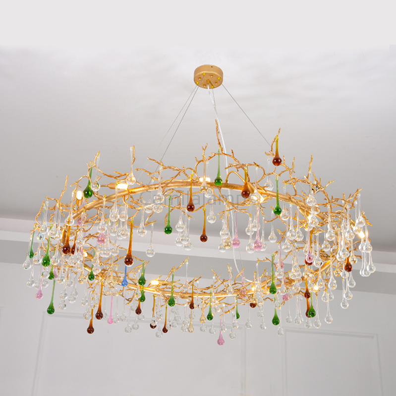 Avis Colorful Crystal Raindrop Branch Chandelier - Ineffable Lighting