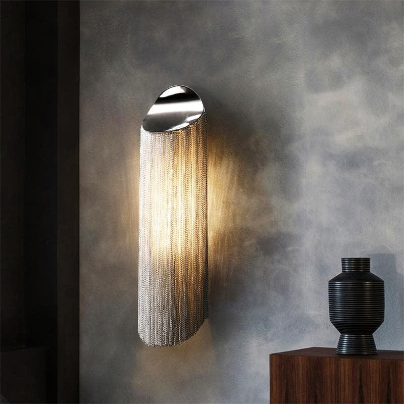 Alisa Luxury Plated Aluminum Chain Tassel Long Wall Lamp - thebelacan