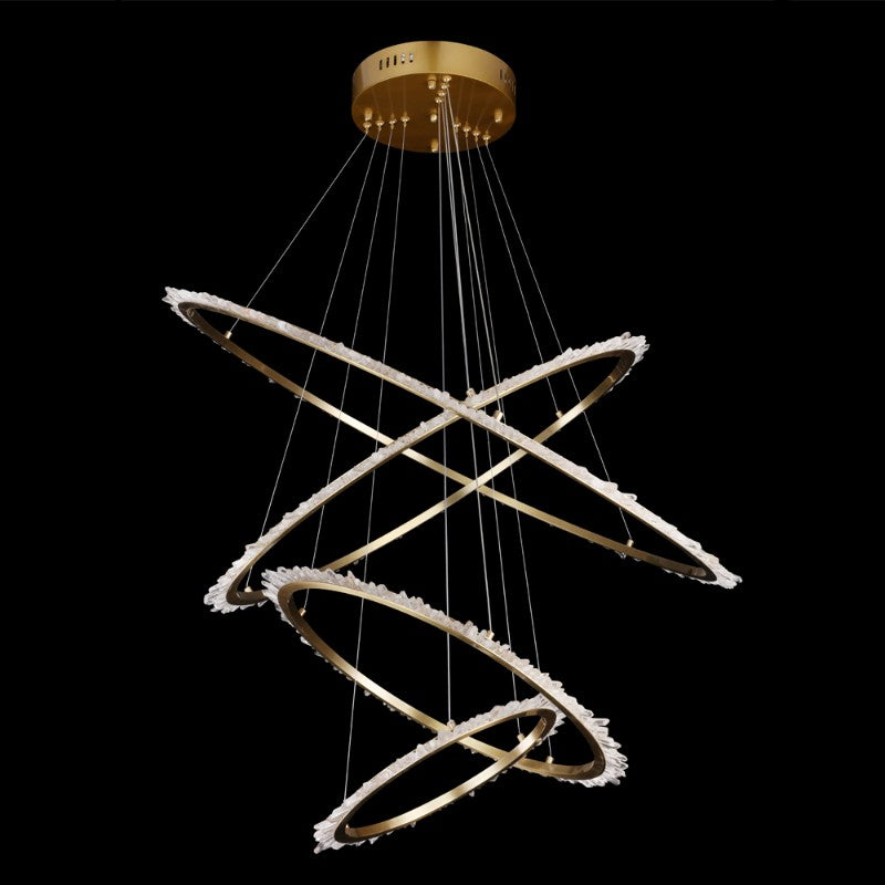 (16+24+31.5+40) Inch 4 Rings Quartz Crystal Chandelier Modern Suspended Hanging Light