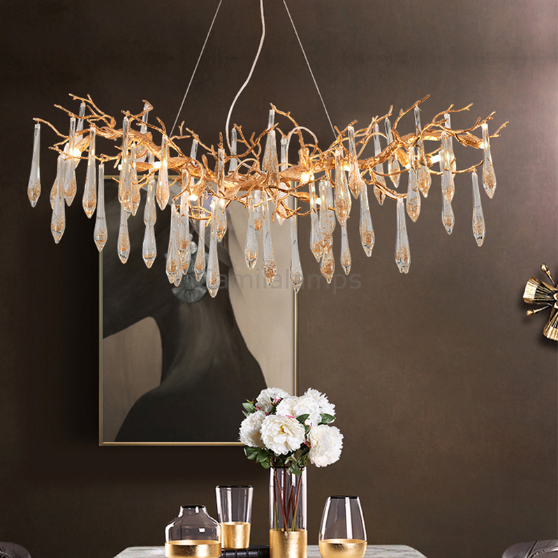 Agnes Brass Branch Crystal Chandelier For Dining Room - Ineffable Lighting