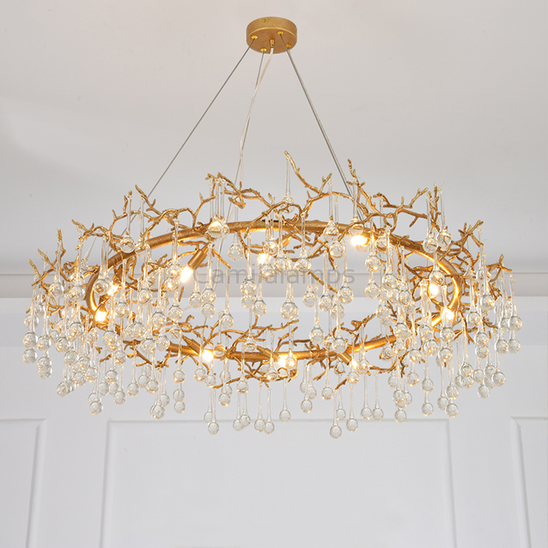 Avis Clear Crystal Ring Branch Chandelier - Ineffable Lighting