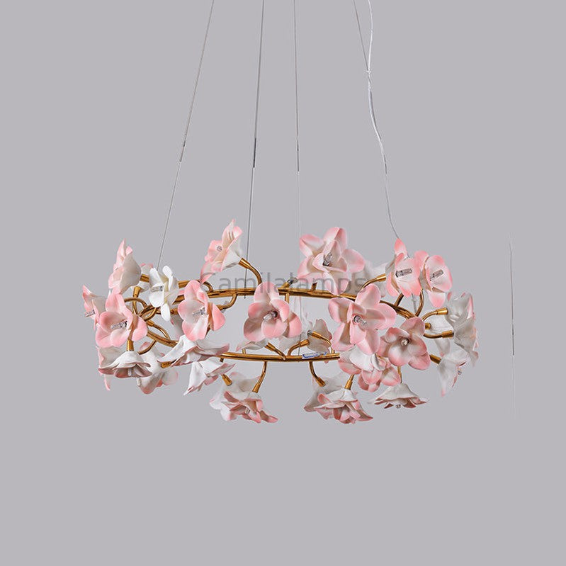 Ceramic Blossom Flower Round Bedroom Chandelier