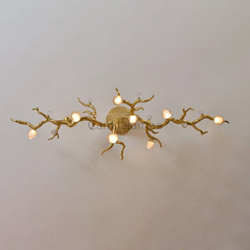 The Linear Glass Ball Branch Semi Flush Chandelier is artfully designed, it combines with the organic tree branch design, decorated with the metal leaves, creates a fruitfully ideas. it is a new interpretation for the new modern style.