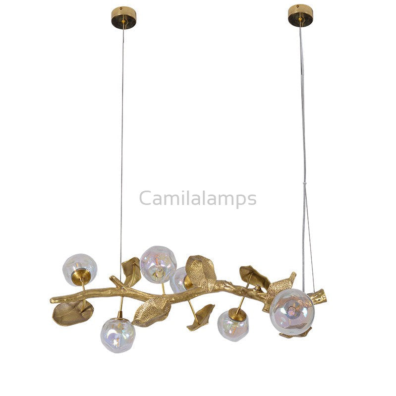 This Organic Glass Bubble Brass Branch Chandelier is artfully designed, it combines with the organic tree branch design, decorated with the metal leaves, creates a fruitfully ideas. it is a new interpretation for the new modern style.