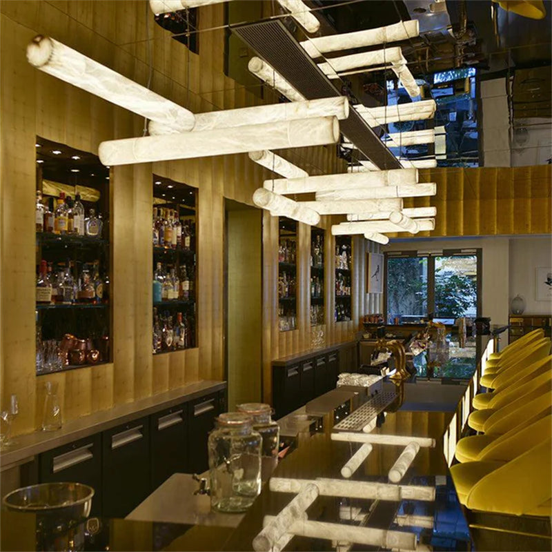 Kevin Avis Alabaster Linear Pendant Light Over Kitchen Island Chandeliers, Dining Room Kevinstudiolives   