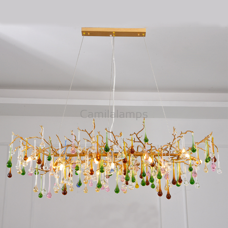 Avis Colorful Crystal Linear Branch Chandelier For Living Room - Ineffable Lighting