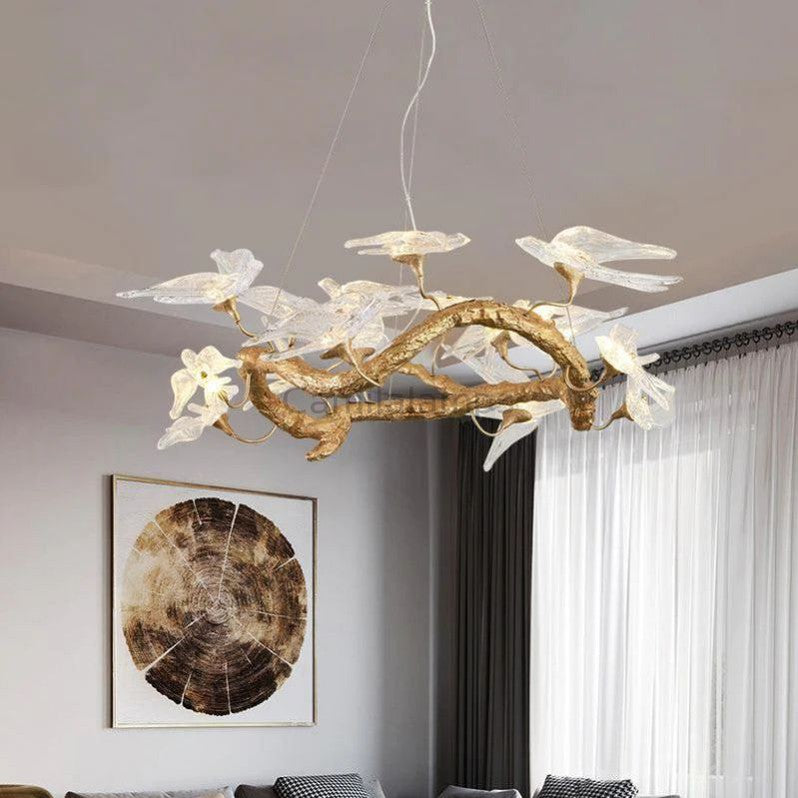 Lucky Bird Glass Branch Round Chandelier For Dining Room - thebelacan