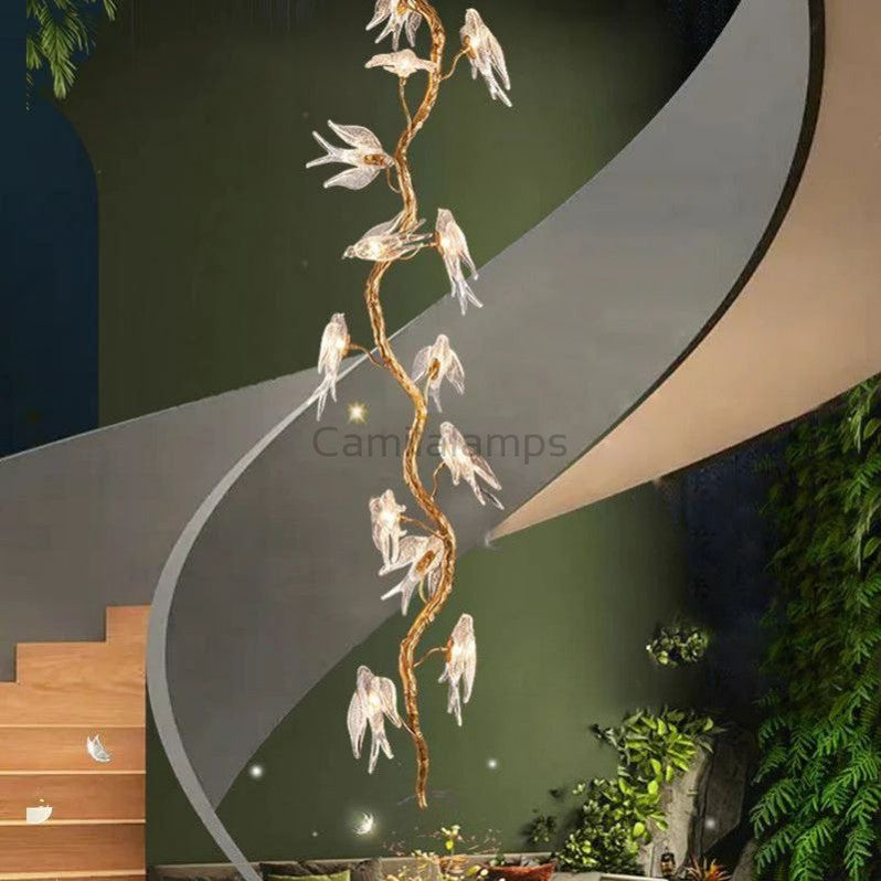 Lucky Bird Glass Tree Branch Chandelier For Staircase - thebelacan