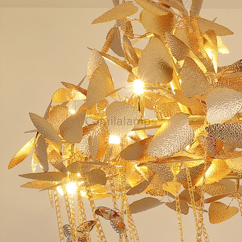 Della Modern Gold Leaf Staircase Chandelier - Ineffable Lighting