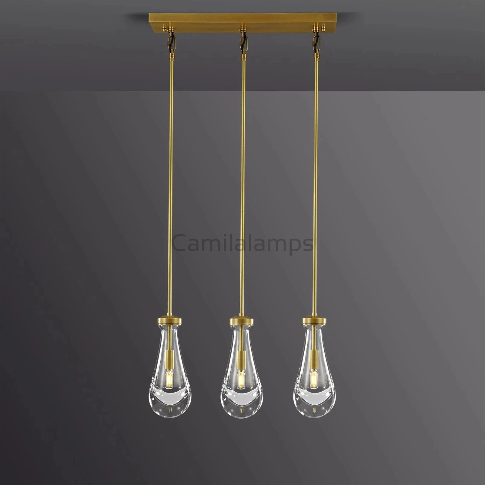 Raindrop 3-Light Rod Rectangular Chandelier