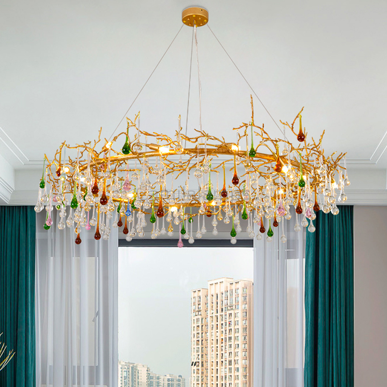 Avis Colorful Crystal Raindrop Branch Chandelier - Ineffable Lighting