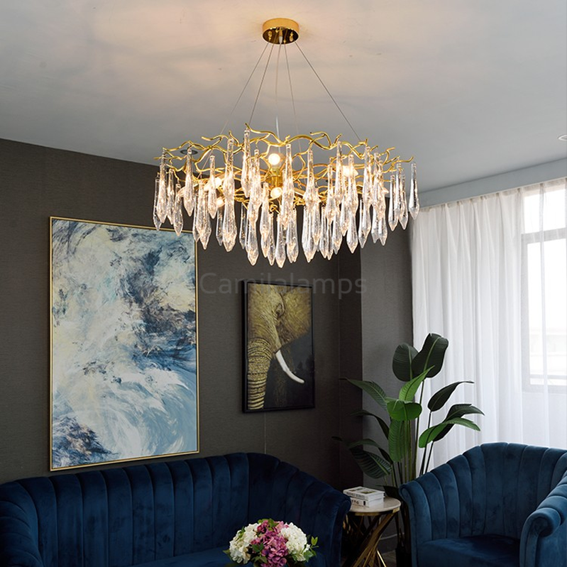 Agnes Aluminum Branch Crystal Chandelier - Ineffable Lighting