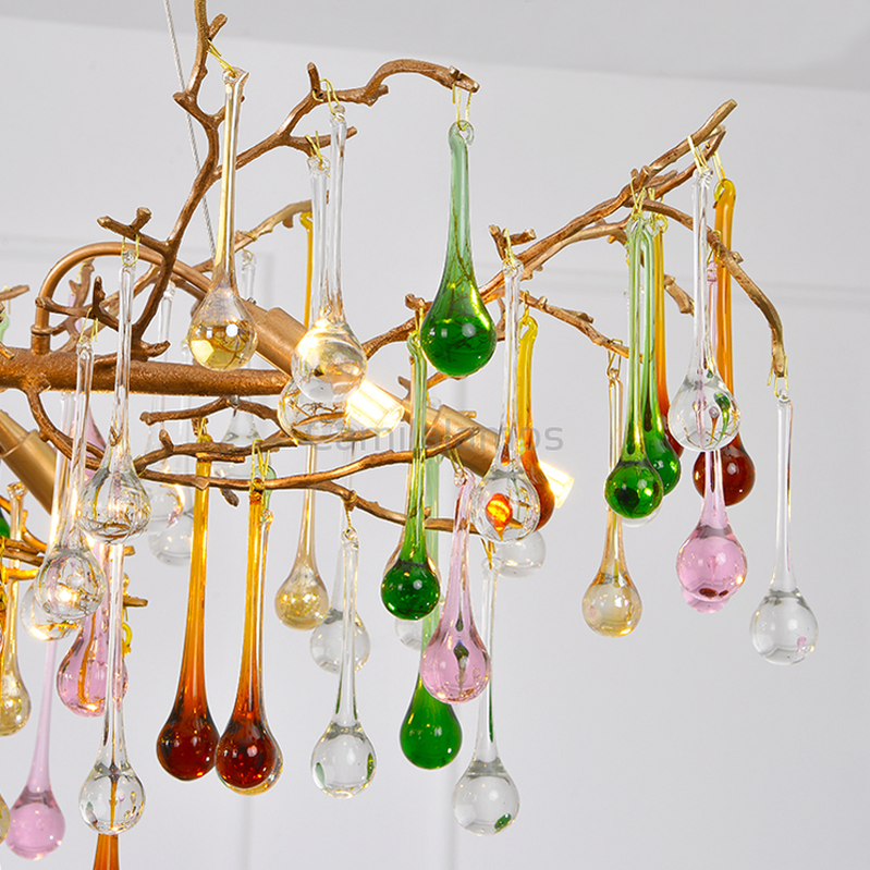 Avis Colorful Crystal Linear Branch Chandelier For Living Room - Ineffable Lighting