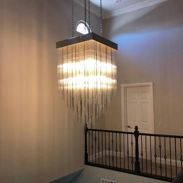 Cascade Glass Rectangular Chandelier 30"