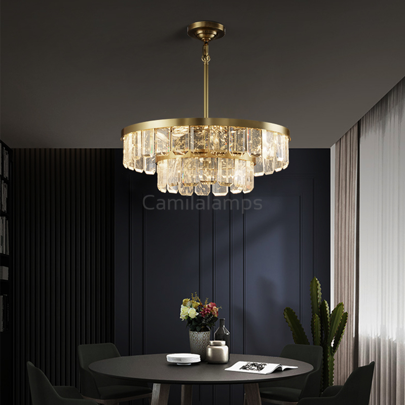 Rebecca Postmodern Double Tier Crystal Chandelier - Ineffable Lighting