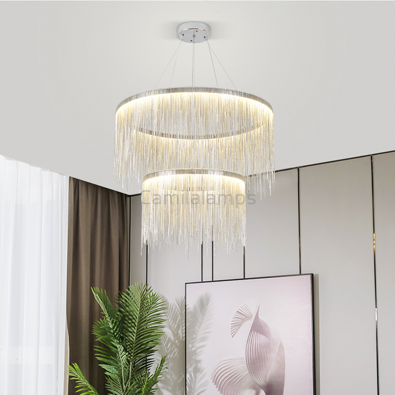 Vicky Two-tier Chain Tassel Round Chandelier - Ineffable Lighting