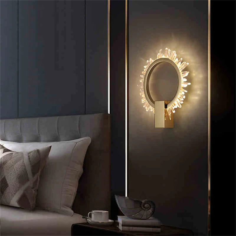 Galisa Modern Rock Crystal Wall Ring Wall Sconce Besides Bed Wall Sconce Kevin Studio Inc 9.8" D X 12.6" H  