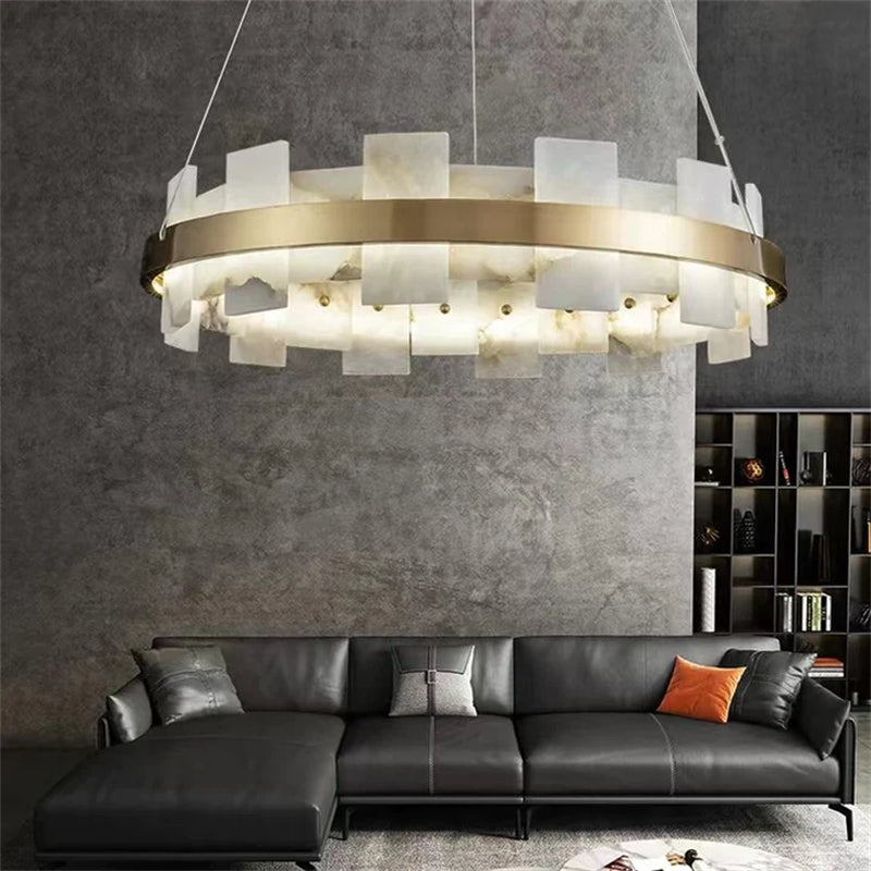 Kevin Anita Modern Round Alabaster Chandelier For Living Room chandelier Kevinstudiolives 20"D  