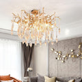 Agnes Brass Branch Crystal Ceiling Light - Ineffable Lighting