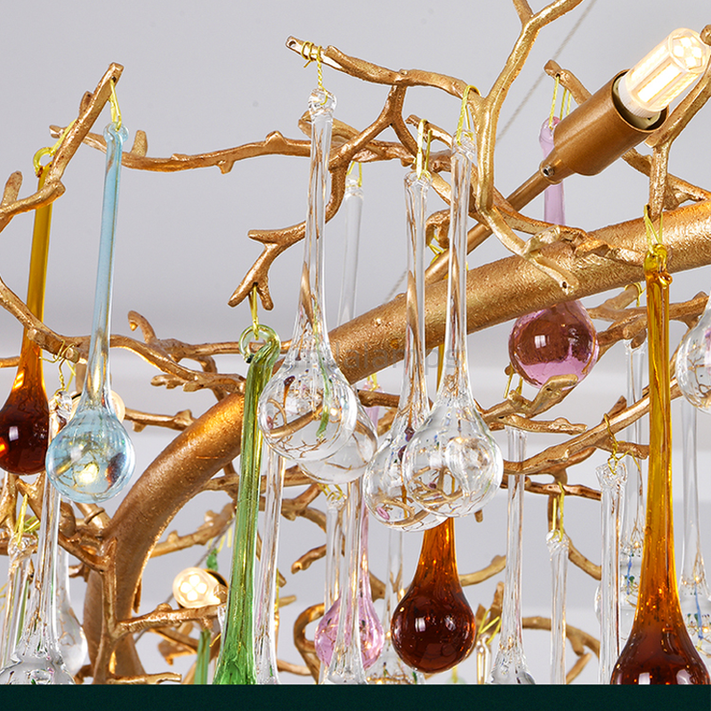 Avis Colorful Crystal Raindrop Branch Chandelier - Ineffable Lighting