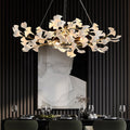 Ginkgo Ceramic Petal Modern Linear Branch Chandelier - Ineffable Lighting