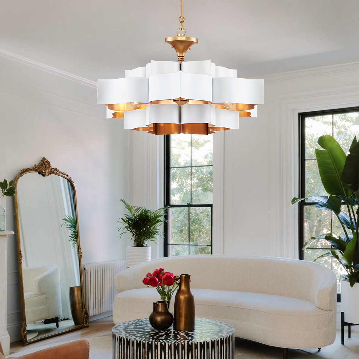 Grand Lotus Large White Chandelier