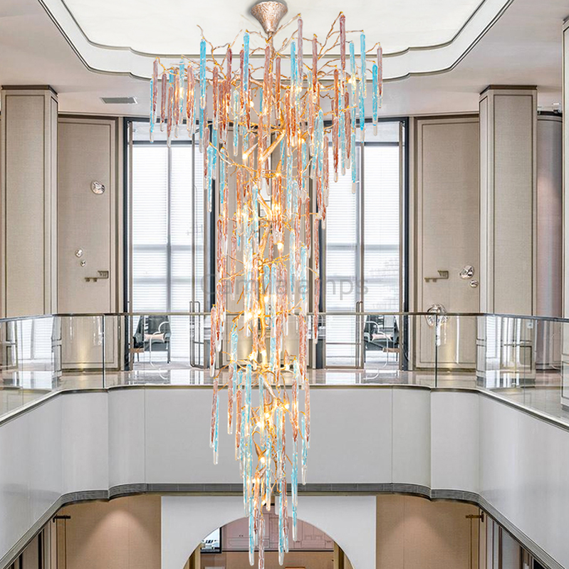 Dora Colorful Crystal Staircase Chandelier - Ineffable Lighting