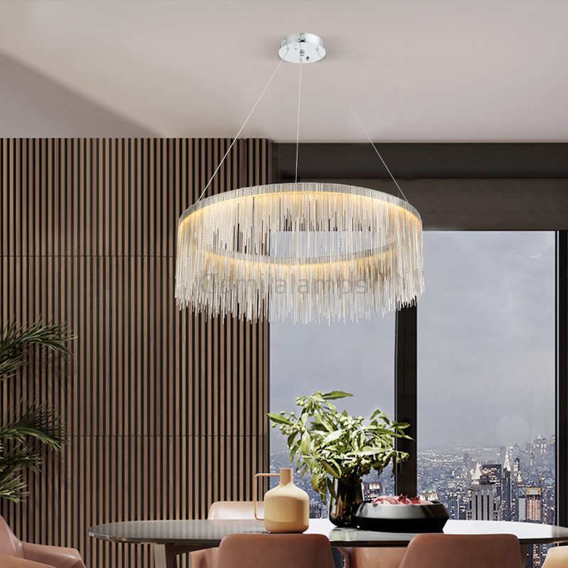 Vicky Modern Chain Tassel Round Chandelier - Ineffable Lighting