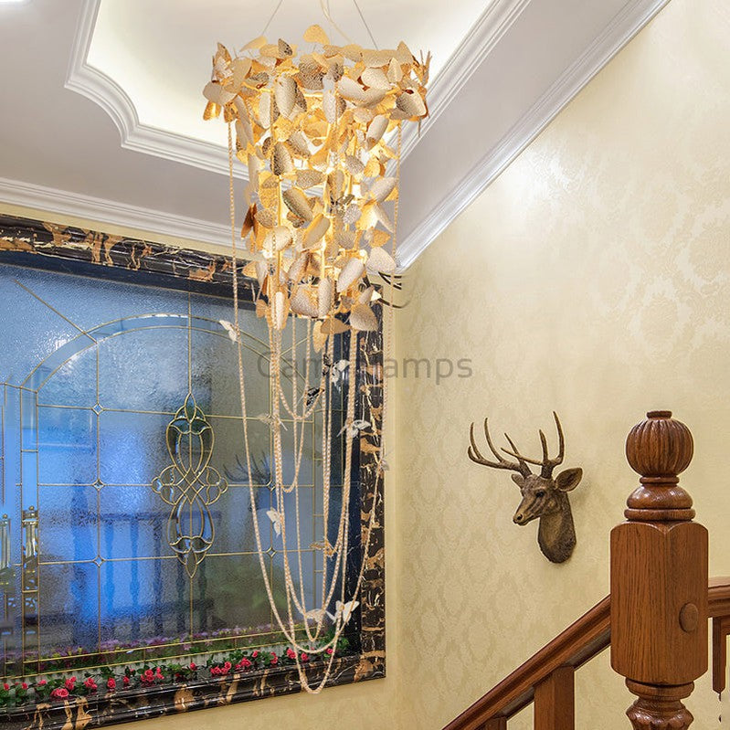 Della Modern Gold Leaf Staircase Chandelier - Ineffable Lighting