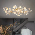 Ginkgo Ceramic Petal Modern Linear Branch Chandelier - Ineffable Lighting