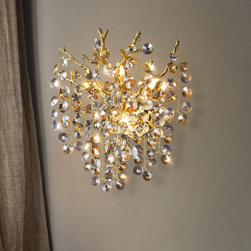 Kevin Thisbe Modern Round Gold Clear Crystal  Wall Sconce For Bedroom Wall Light Fixtures Kevinstudiolives   