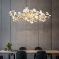 Ginkgo Ceramic Petal Modern Linear Branch Chandelier - Ineffable Lighting