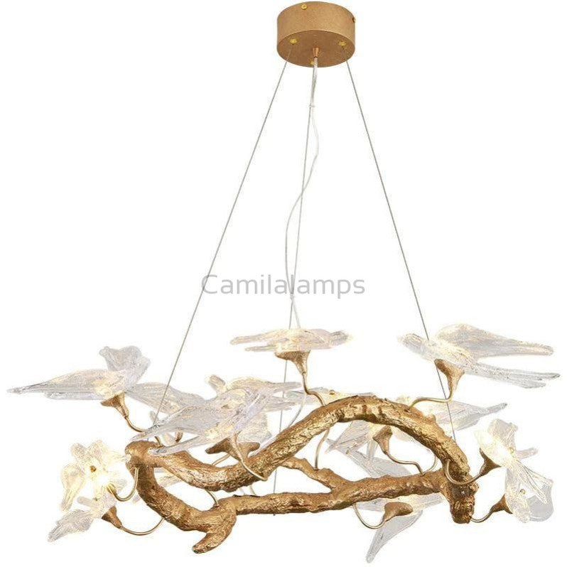 Lucky Bird Glass Branch Round Chandelier For Dining Room - thebelacan