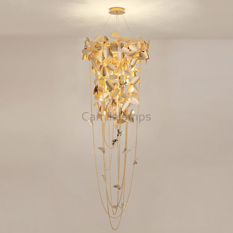 Della Modern Gold Leaf Staircase Chandelier - Ineffable Lighting