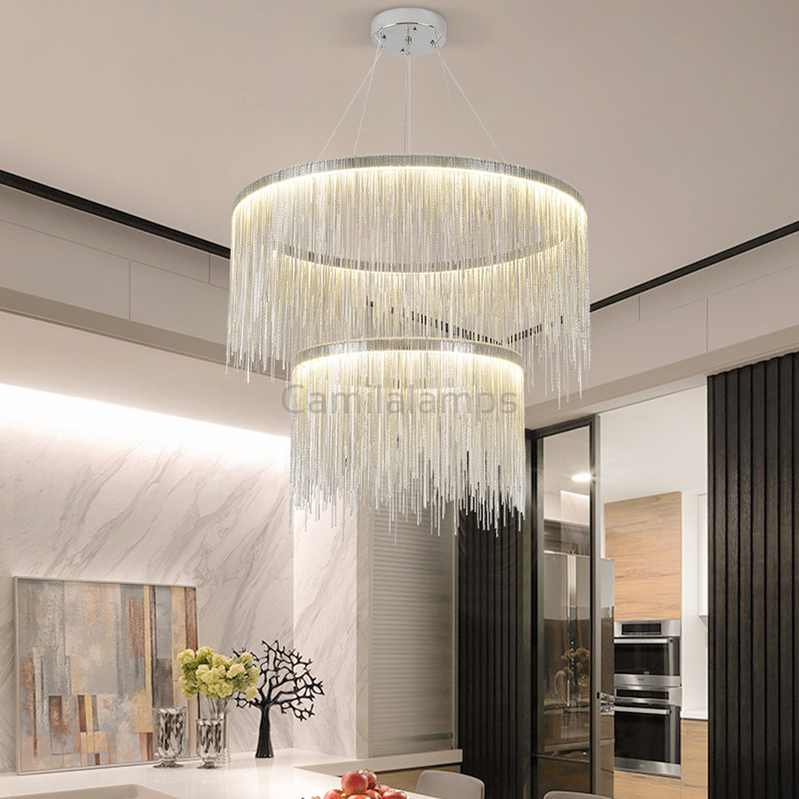 Vicky Two-tier Chain Tassel Round Chandelier - Ineffable Lighting