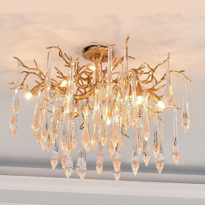 Agnes Brass Branch Crystal Ceiling Light - Ineffable Lighting