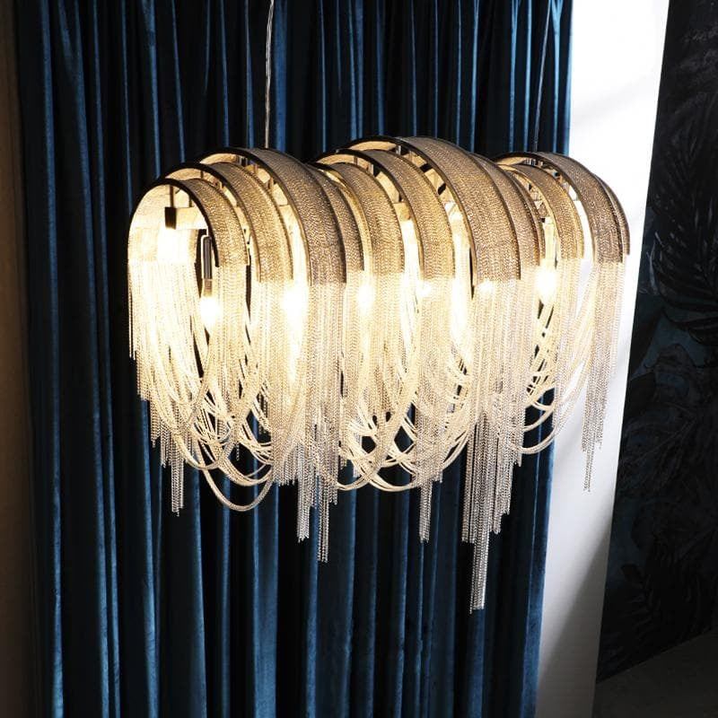 Alisa Luxury Hardware Aluminum Chain Tassel Long Branch Chandelier W35" - thebelacan