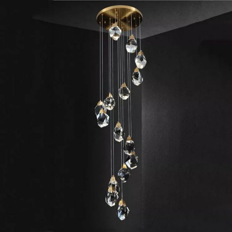 Angelia Faceted Crystal Prisms Chandeliers For Staircase - thebelacan