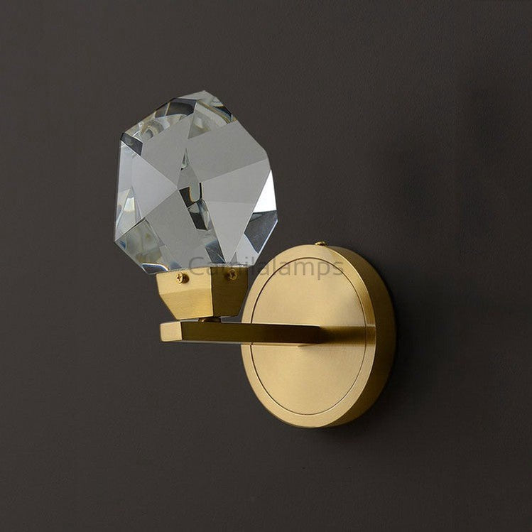 Faceted Crystal Masonry Wall Sconce, Brass