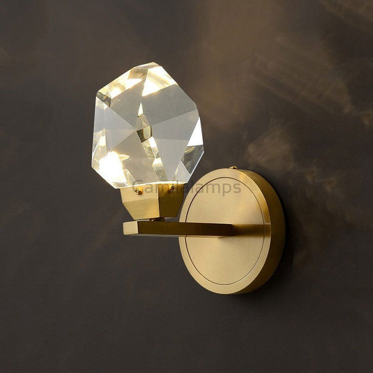 Faceted Crystal Masonry Wall Sconce, Brass