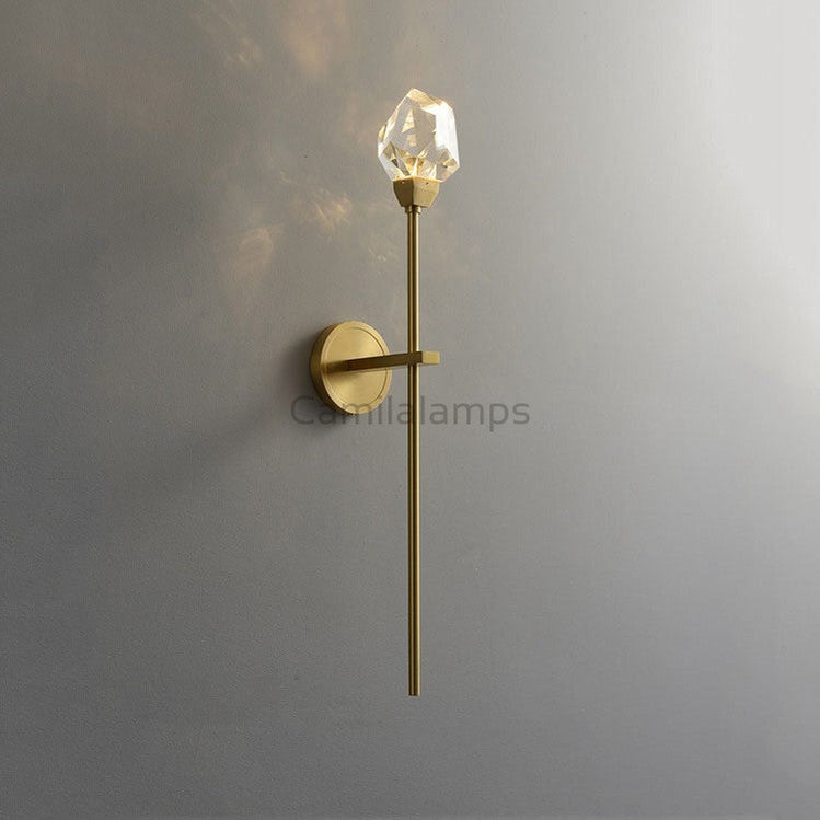 Faceted Crystal Masonry Wall Sconce Using Long Rod, Brass