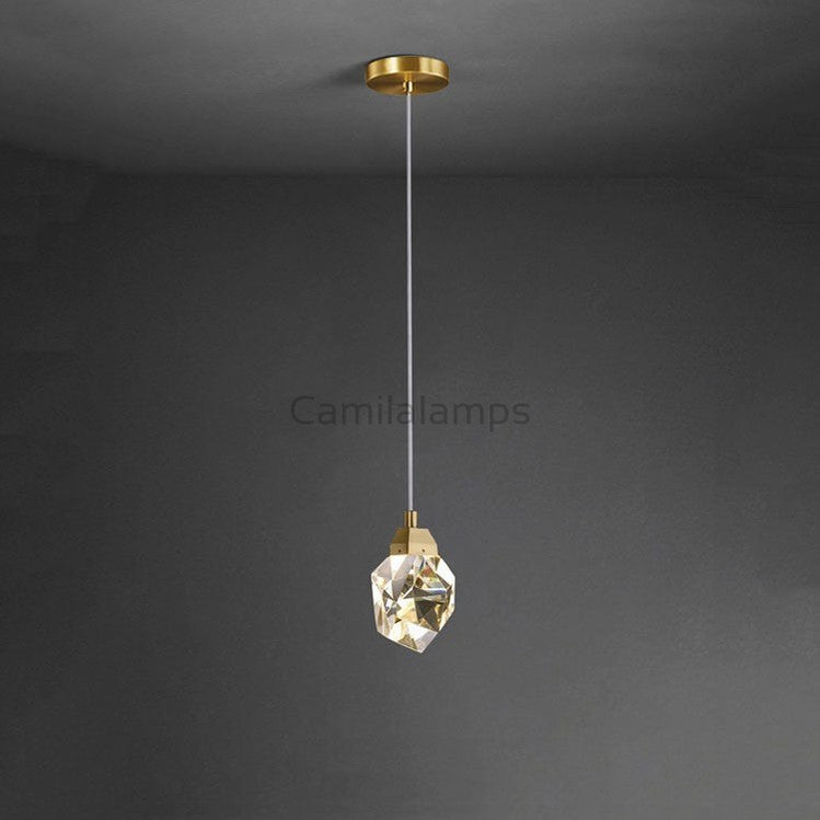 Faceted Crystal Masonry  Pendant Light, Brass