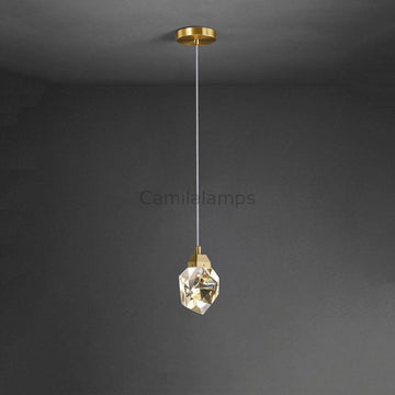 Faceted Crystal Masonry  Pendant Light, Brass