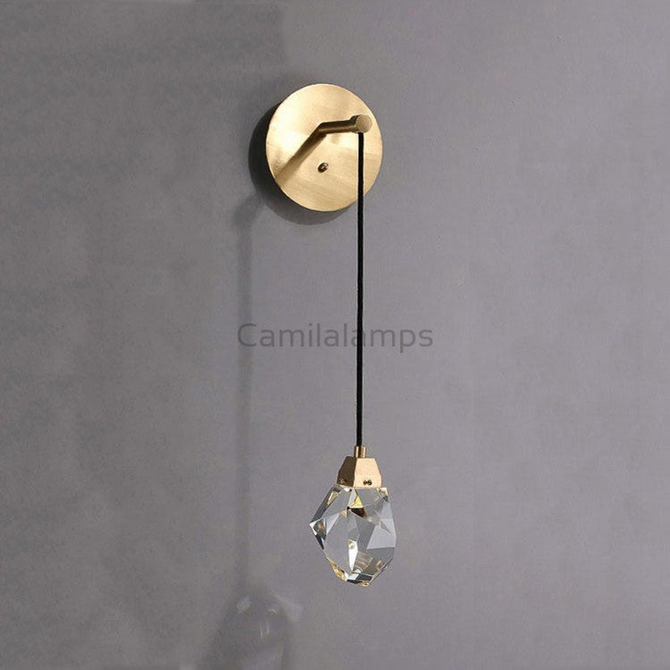 Faceted Crystal Masonry Wall Sconce Using Cord , Brass