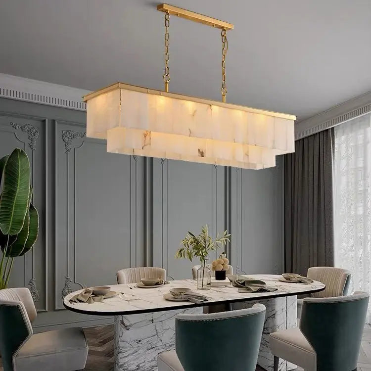 Alabaster Brass Rectangular Chandelier