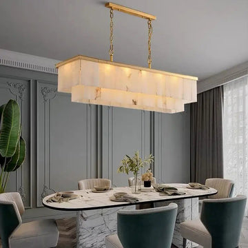 Alabaster Brass Rectangular Chandelier