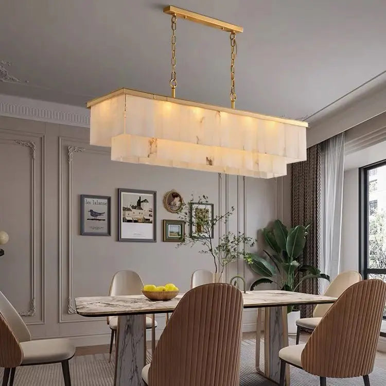 Alabaster Brass Rectangular Chandelier