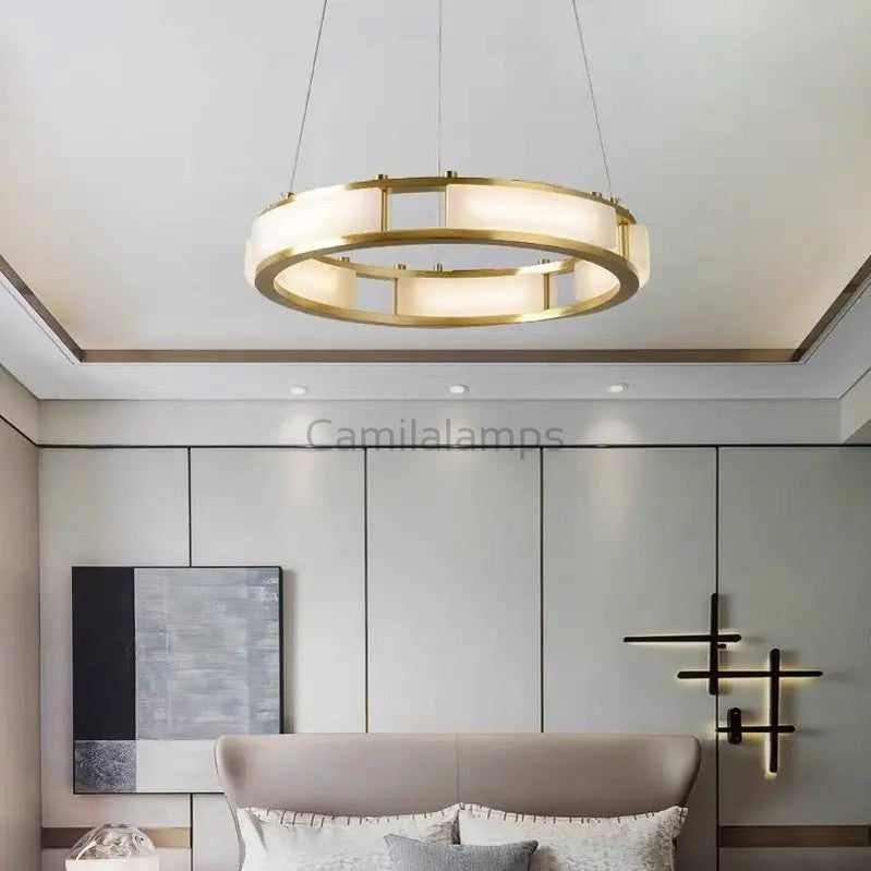 Spain Alabaster Brass Round Chandelier Lighting